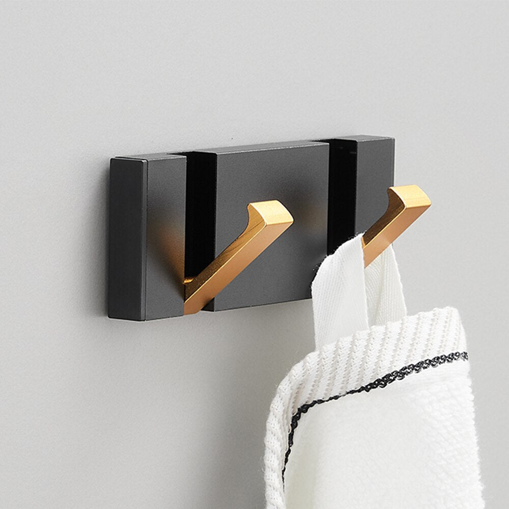 Modern Folding Wall Hooks Rack – Luxury Black & Gold Coat & Towel Hanger for Bathroom & Entryway