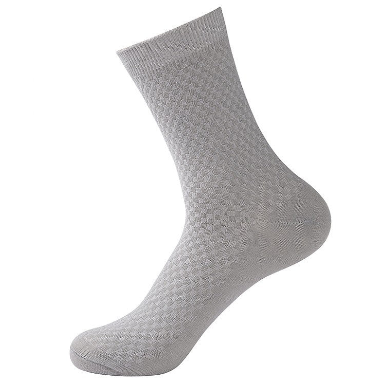 Elegant Square Grid Pattern Dress Socks - Ultra-Soft Bamboo Cotton Men's Socks