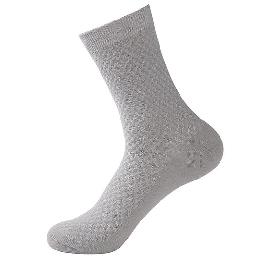 Elegant Square Grid Pattern Dress Socks - Ultra-Soft Bamboo Cotton Men's Socks