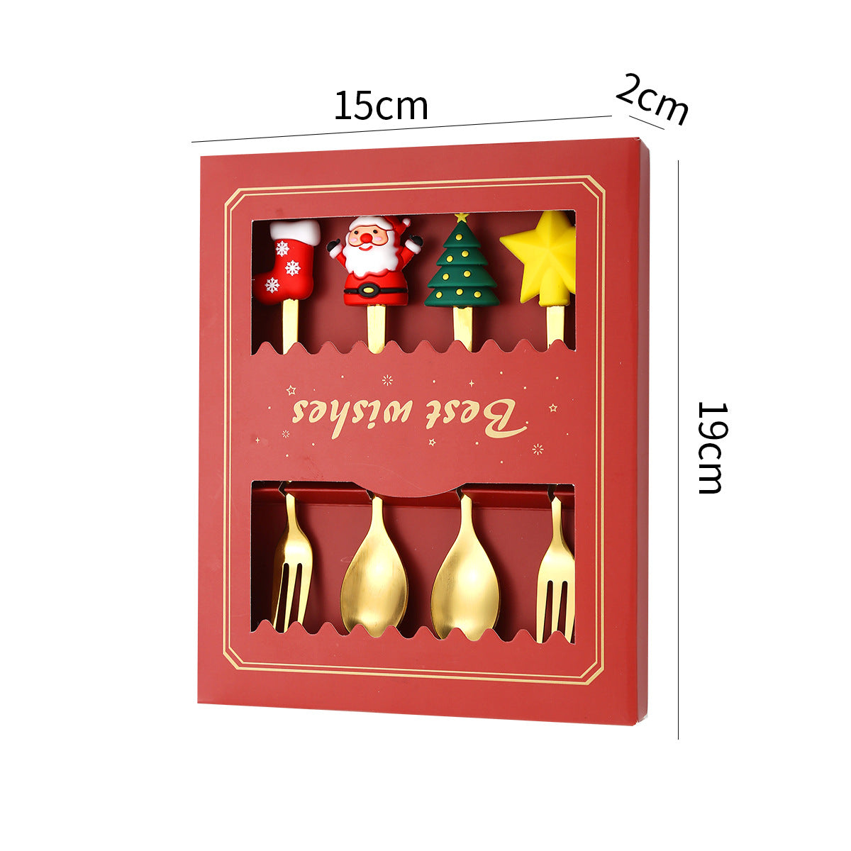 Luxury Christmas Gift Tableware Set - Gold Stainless Steel Coffee Spoon & Dessert Fork with Festive Cartoon Handles (Set of 4)