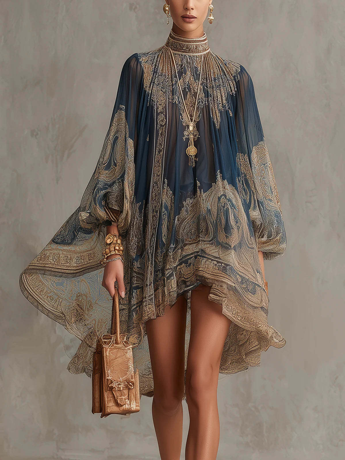 Elegant Asymmetrical Flowing Boho Dress - Chic Lantern Sleeve Party Gown