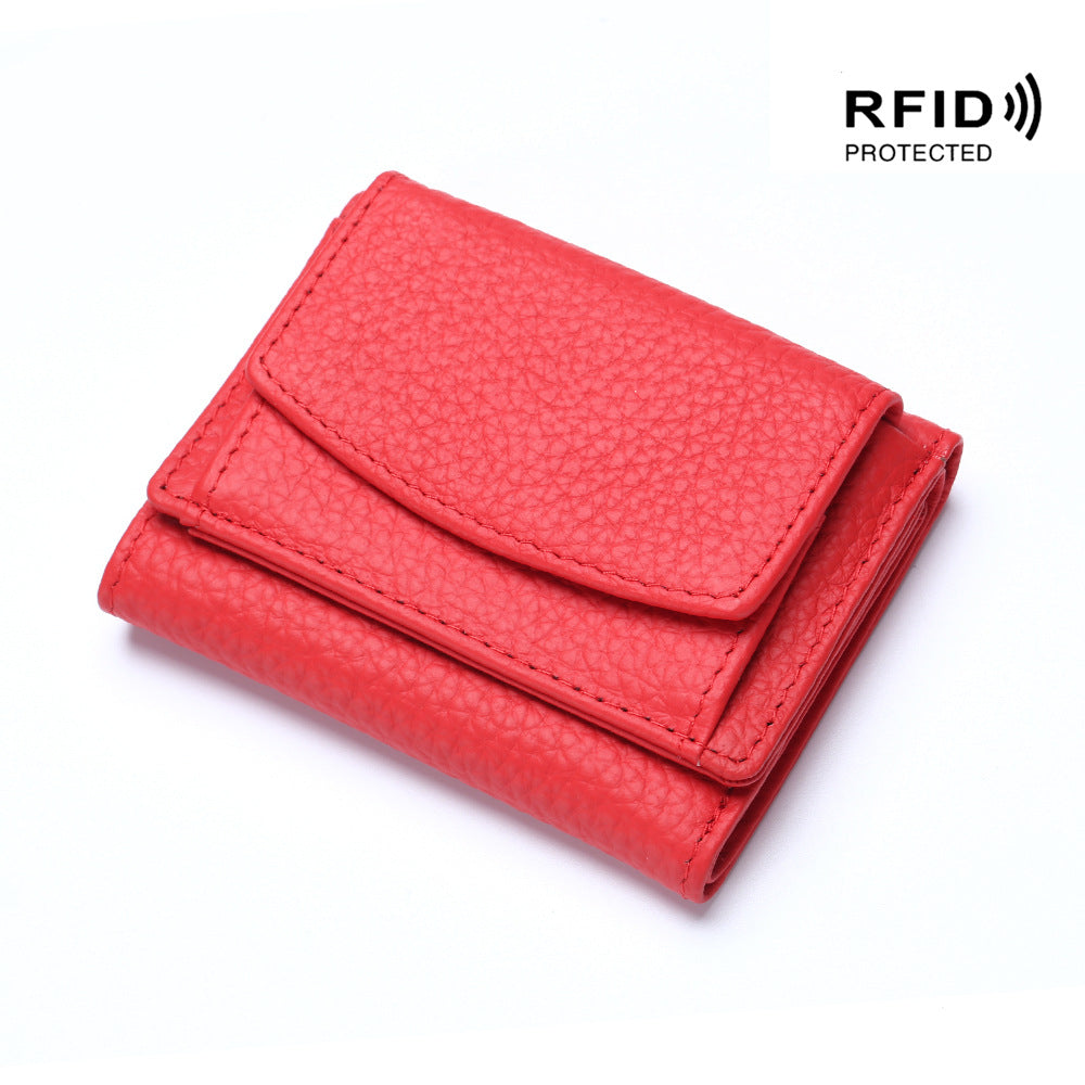 Women's Japanese Style Genuine Leather RFID Protected Mini Coin Wallet (Short)