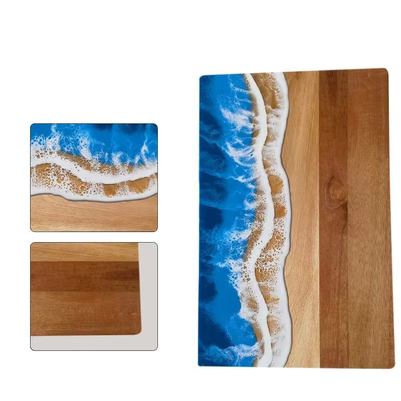 Luxury Ocean Wave Resin Art Serving Board - Handmade Wooden Cheese & Charcuterie Tray