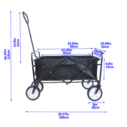 Folding Wagon Garden Shopping Beach Cart – Heavy Duty Black Utility Cart