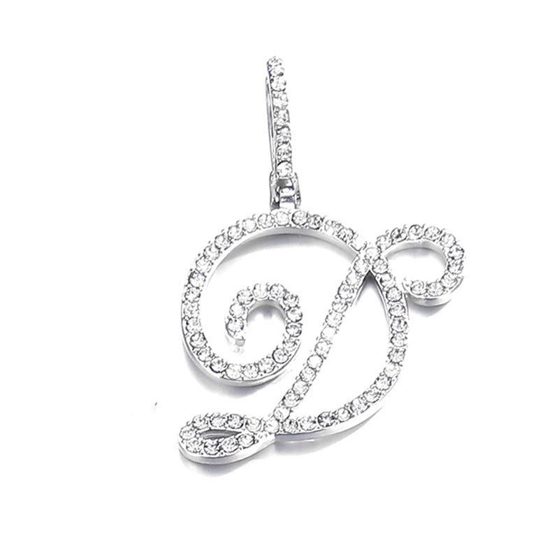 Iced Out Initial Letter Pendant Cuban Chain Necklace