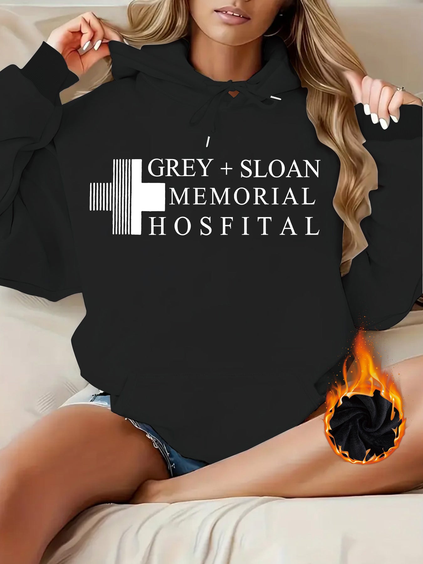 Thick Flannel Grey + Sloan Memorial Hospital Graphic Hoodie | Warm Casual Pullover