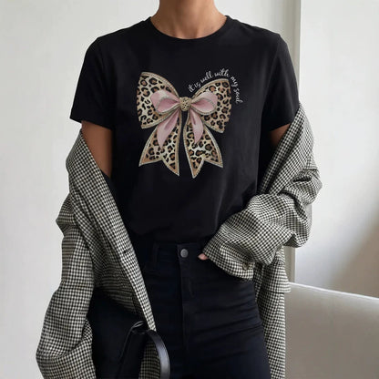 Women's "It Is Well With My Soul" Leopard Bow Short Sleeved Tee