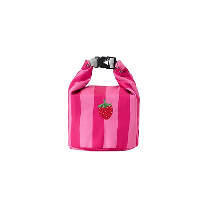 Cute Pink Striped Insulated Lunch Bag - Folding Roll-Top Large Capacity Bento Cooler Bag