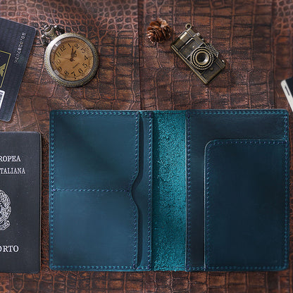 Handmade Genuine Leather Passport Holder & Travel Wallet - Slim Cowhide ID Card Case