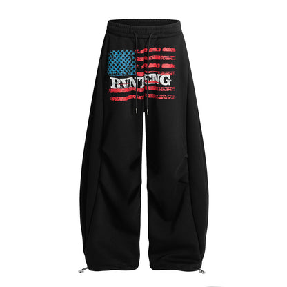 Unisex Retro Letter Print Wide Leg Loose Fit Casual Sweatpants