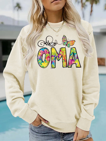 OMA" Butterfly Tie-Dye Print Sweatshirt | Loose Fit Brown Pullover for Grandmas