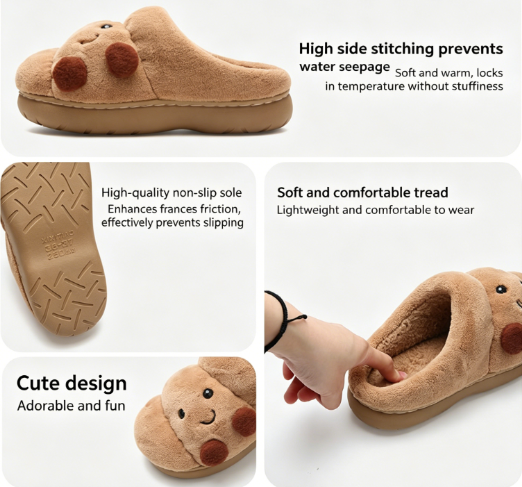 Cute Croissant Bread Winter Cotton Slippers for Couples