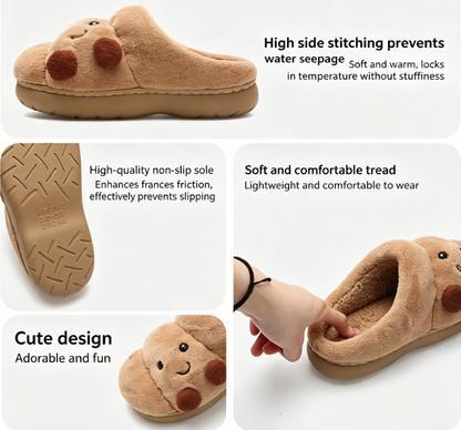 Cute Croissant Bread Winter Cotton Slippers for Couples