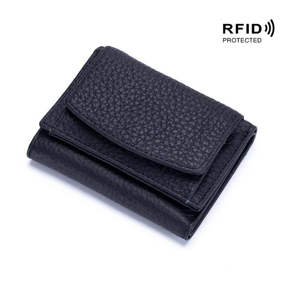 Women's Japanese Style Genuine Leather RFID Protected Mini Coin Wallet (Short)
