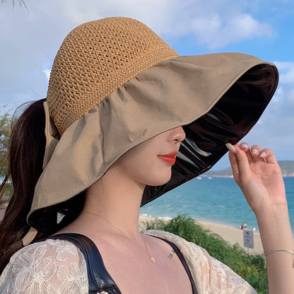 Women's Summer Wide Brim Sun Hat - Foldable Beach Visor with UV Protection