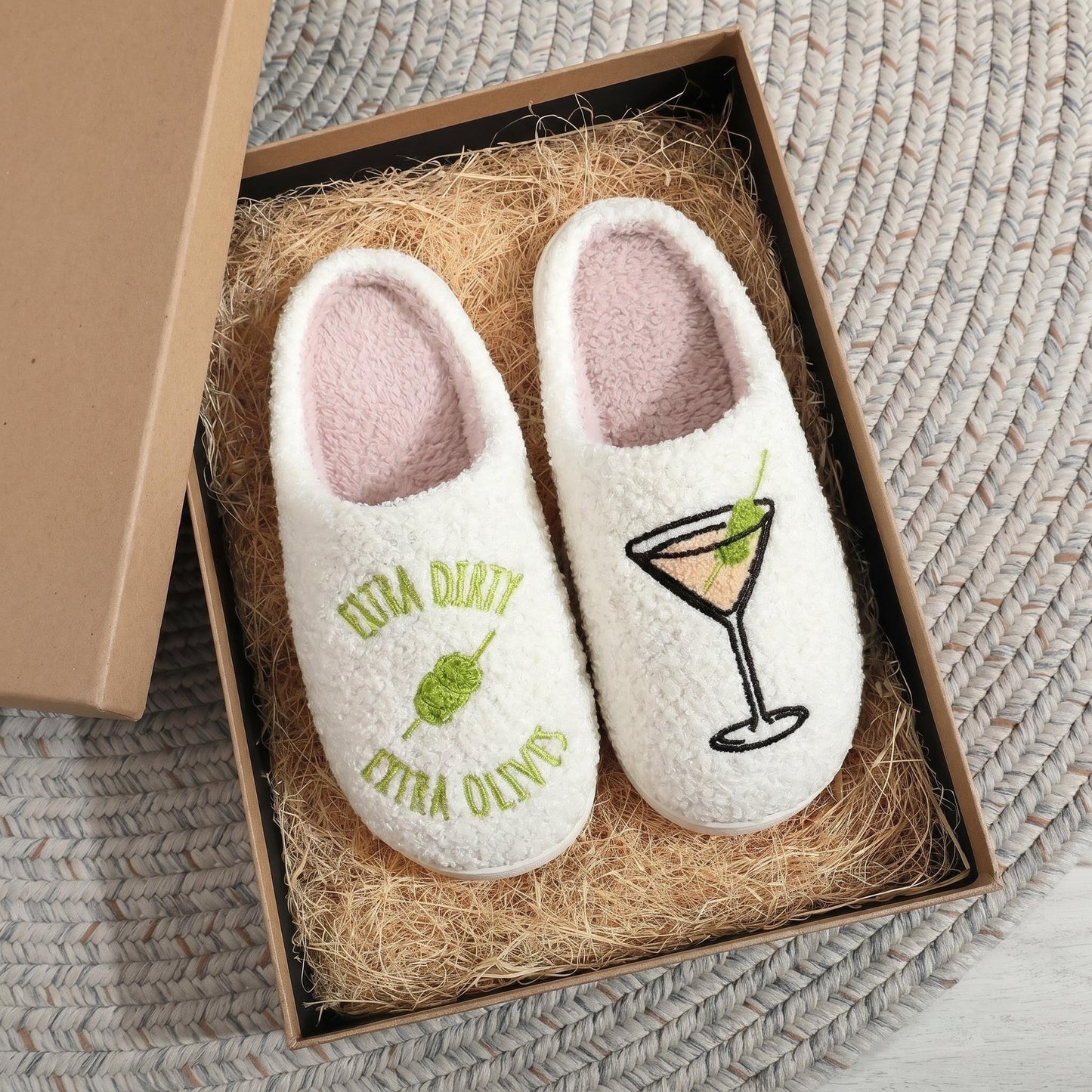 Comfortable Home Slippers for Women with Martini Embroidery