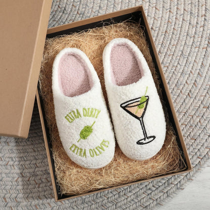 Comfortable Home Slippers for Women with Martini Embroidery