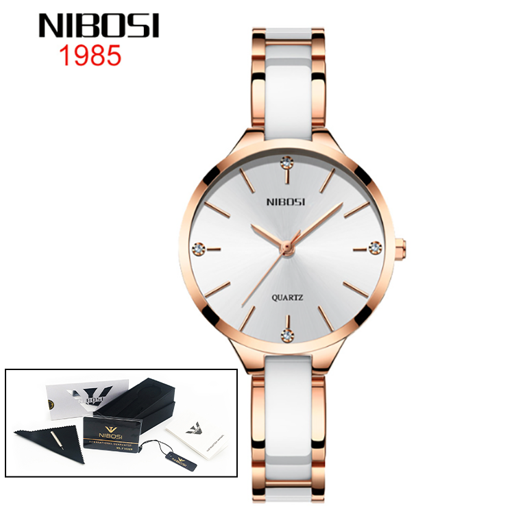 NIBOSI 2330 Luxury Ceramic Bracelet Watch for Ladies - Creative Quartz Watch for Women