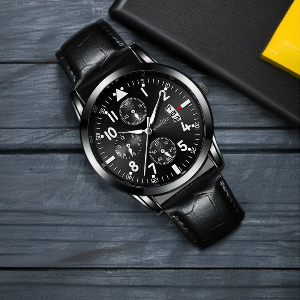 Waterproof Analog Men's Watch (Student/Casual) with Black Dial and Leather Band.