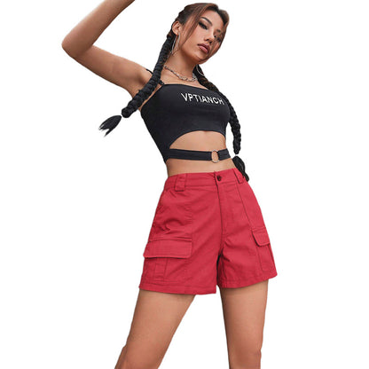 Women's High Rise Straight Leg Casual Shorts with Pockets