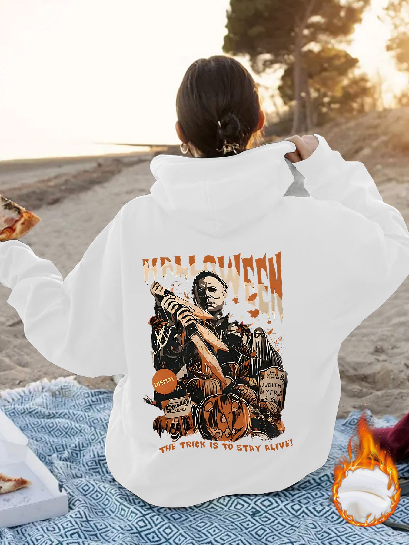 Grunge Skull Graphic Print Fleece Hoodie | Oversized Rust Brown Pullover for Streetwear