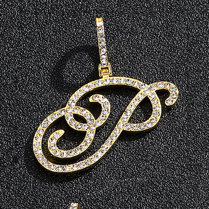 Iced Out Initial Letter Pendant Cuban Chain Necklace