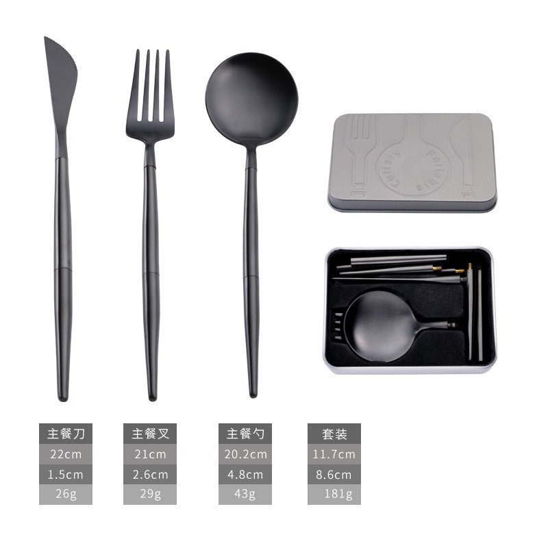 Portable 304 Stainless Steel Cutlery Set - Luxury Folding Knife, Fork, Spoon & Chopsticks