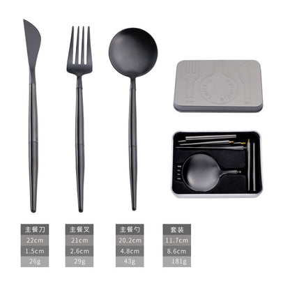 Portable 304 Stainless Steel Cutlery Set - Luxury Folding Knife, Fork, Spoon & Chopsticks