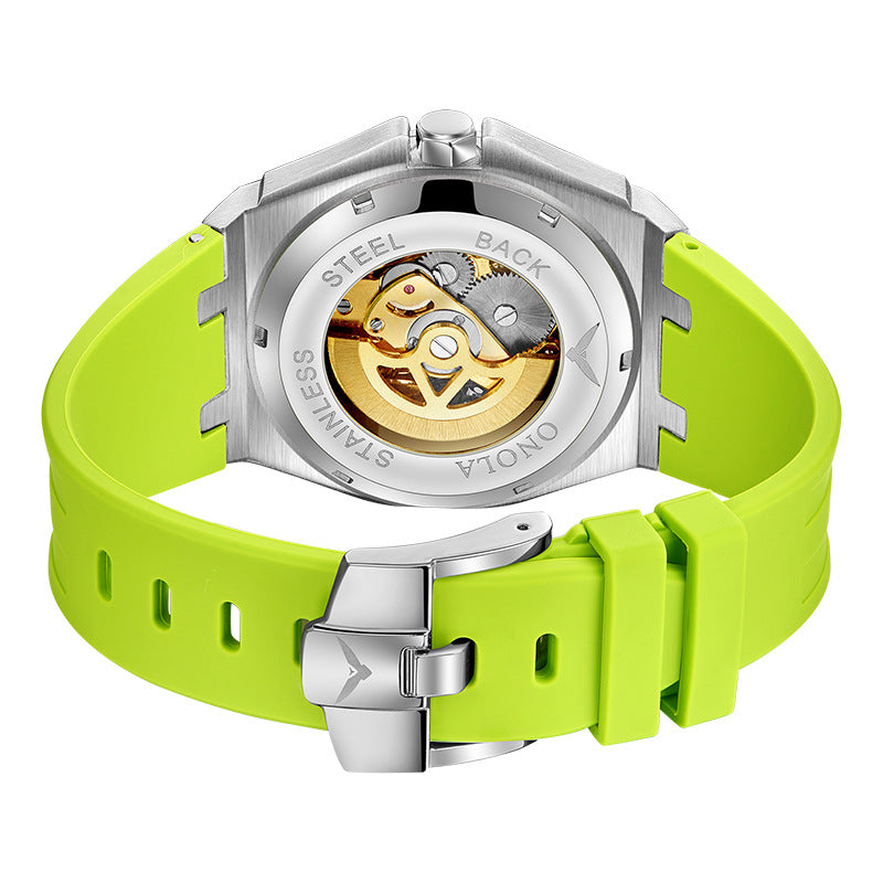 Fashionable Rose Gold Men's Watch - Premium Mechanical Timepiece with Silicone Strap