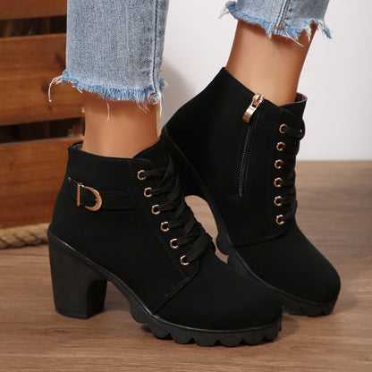 Women's Chunky High Heel Lace-Up Ankle Boots