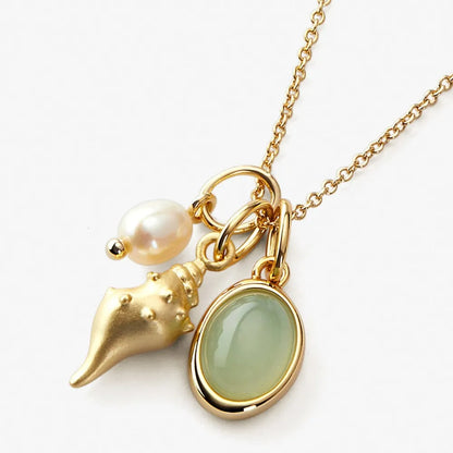 14K Gold Plated Natural Shell & Crystal Charm Necklace