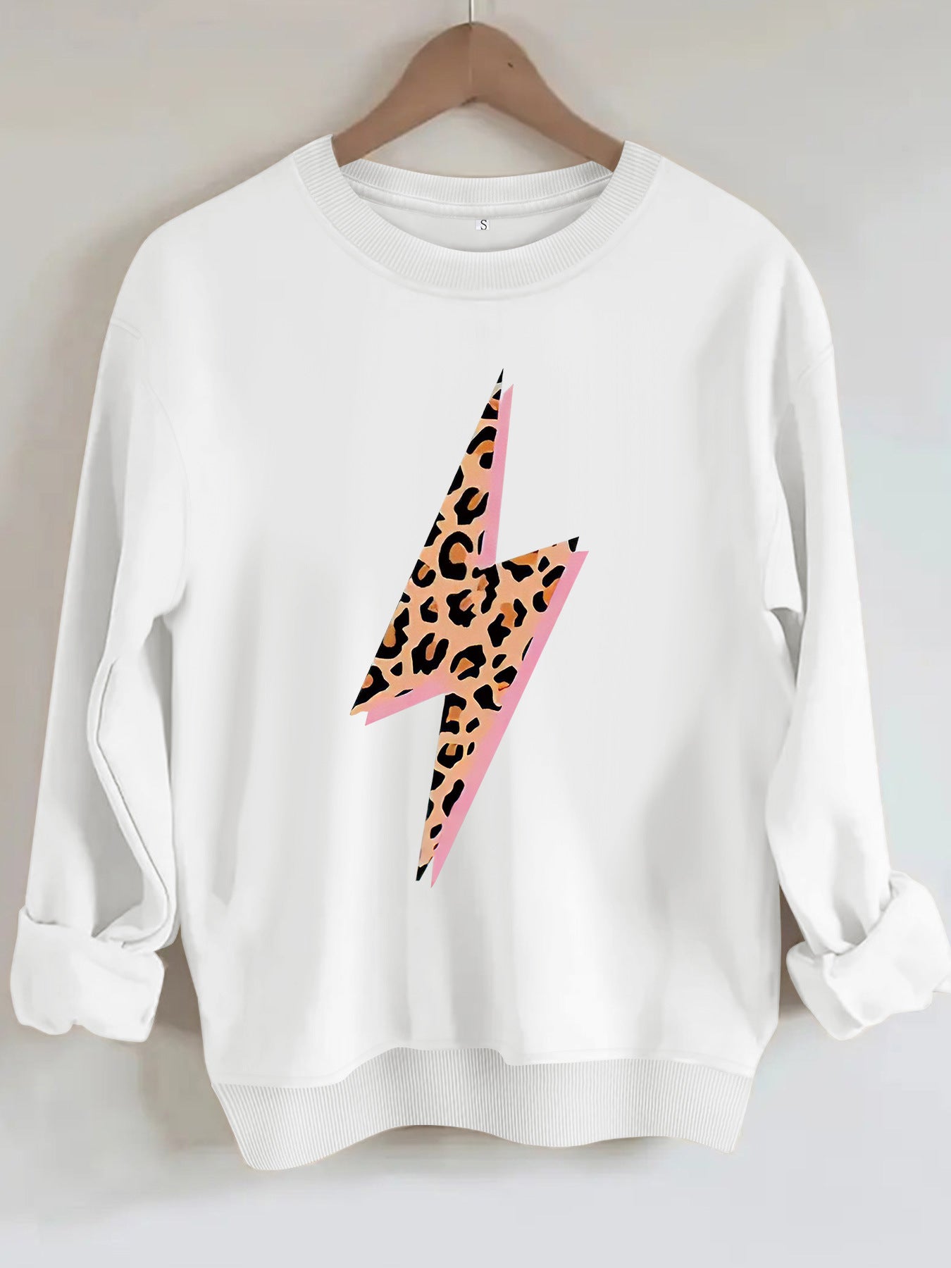 Women's Lightning Bolt with Leopard Pattern Print Sweatshirt | Crewneck Graphic Pullover