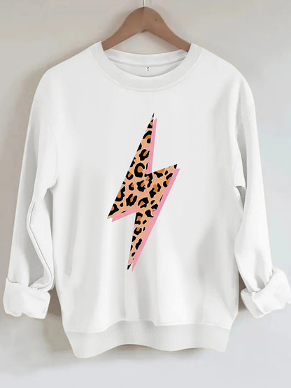 Women's Lightning Bolt with Leopard Pattern Print Sweatshirt | Crewneck Graphic Pullover