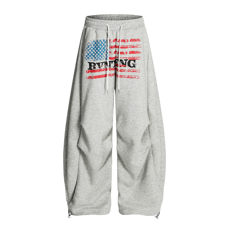 Unisex Retro Letter Print Wide Leg Loose Fit Casual Sweatpants