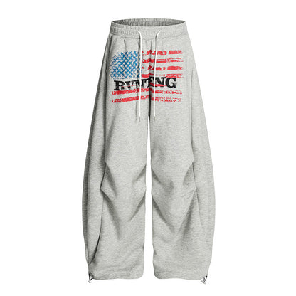 Unisex Retro Letter Print Wide Leg Loose Fit Casual Sweatpants