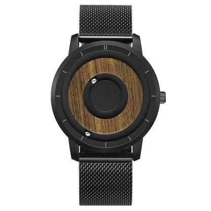 Minimalist Double Steel Ball Magnetic Watch with Wooden Dial Disk