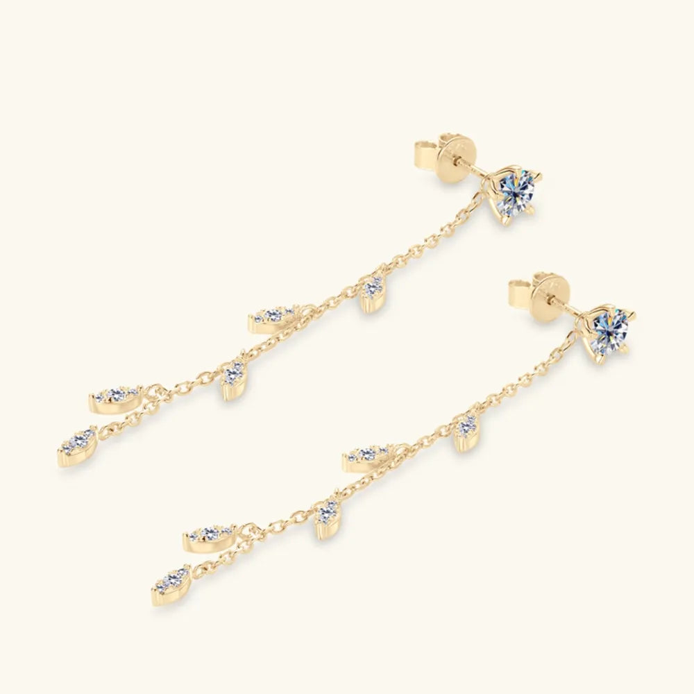 Elegant Moissanite Cascade Leaf Drop Earrings