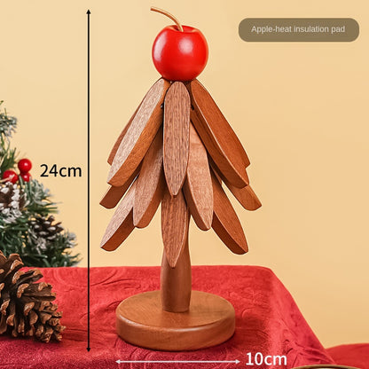 Solid Wood Tree-Shaped Drink Placemat - Unique Festive Table Trivet & Gift
