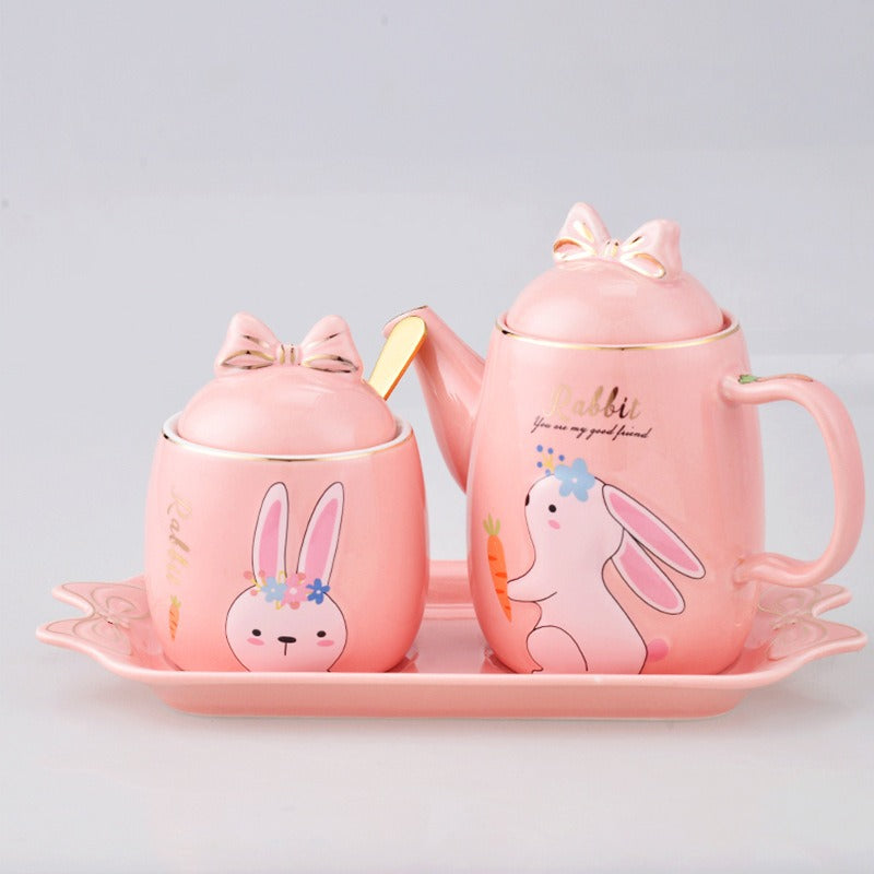 Cute Cartoon Rabbit Ceramic Spice Jar Set - 3 Pieces with Tray