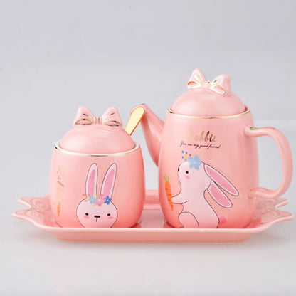 Cute Cartoon Rabbit Ceramic Spice Jar Set - 3 Pieces with Tray