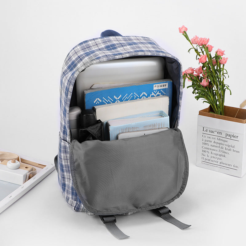 Casual Harajuku Style Plaid School Backpack for High School & Junior High Students