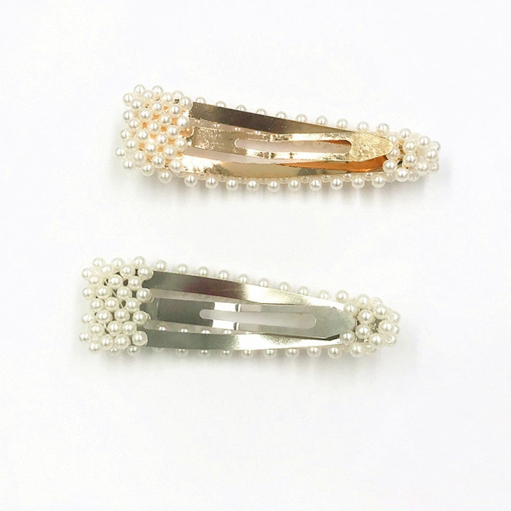 Vintage Faux Pearl Water Drop Hair Clips (Set of 2) / Bridal Wedding Gold/Silver Tone Metal Hairpins for Women