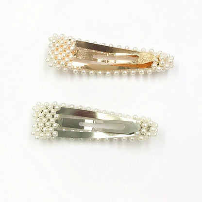 Vintage Faux Pearl Water Drop Hair Clips (Set of 2) / Bridal Wedding Gold/Silver Tone Metal Hairpins for Women
