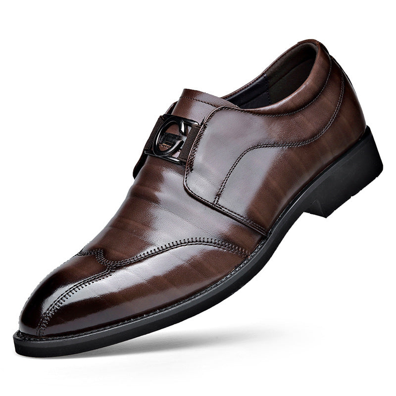 Men's Pointed Toe Leather Wedding Shoes - Business Formal Wingtip Dress Shoes