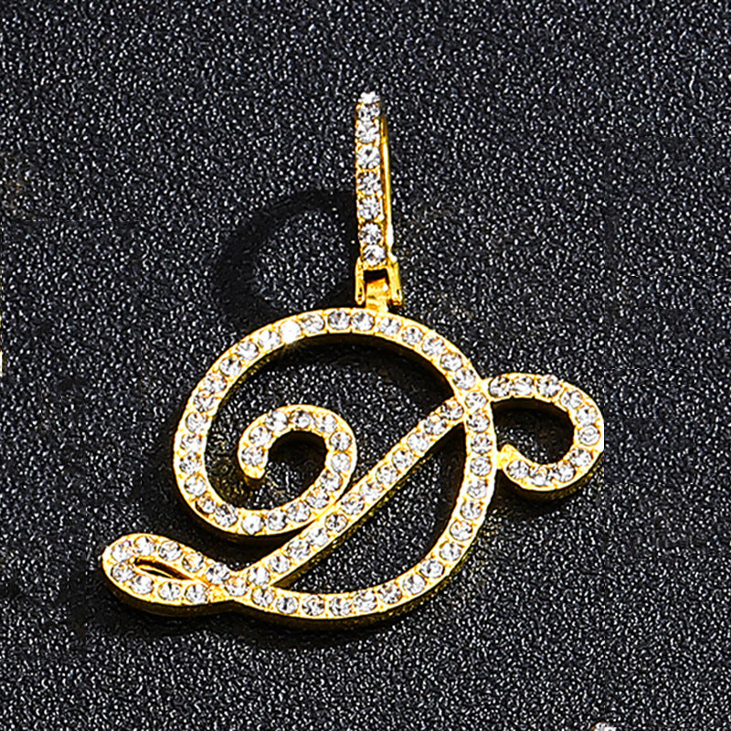 Iced Out Initial Letter Pendant Cuban Chain Necklace