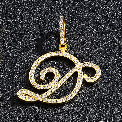 Iced Out Initial Letter Pendant Cuban Chain Necklace