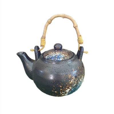 Artisan-Crafted Ceramic Teapots - Multicolored with Traditional Bamboo Rattan Handles