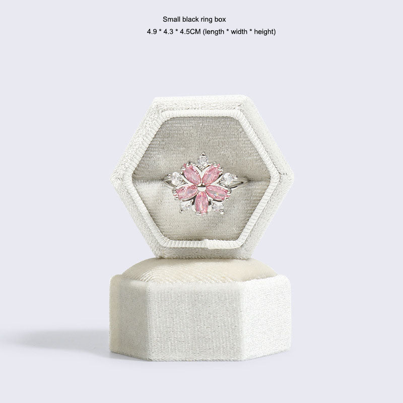 Hexagonal Velvet Jewelry Box - High-End Korean Ring & Earring Gift Box