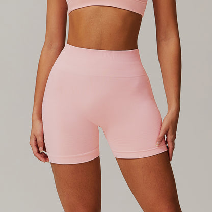 High Waisted Ribbed Fitness Workout Shorts - Stretchy Athletic Biker Shorts