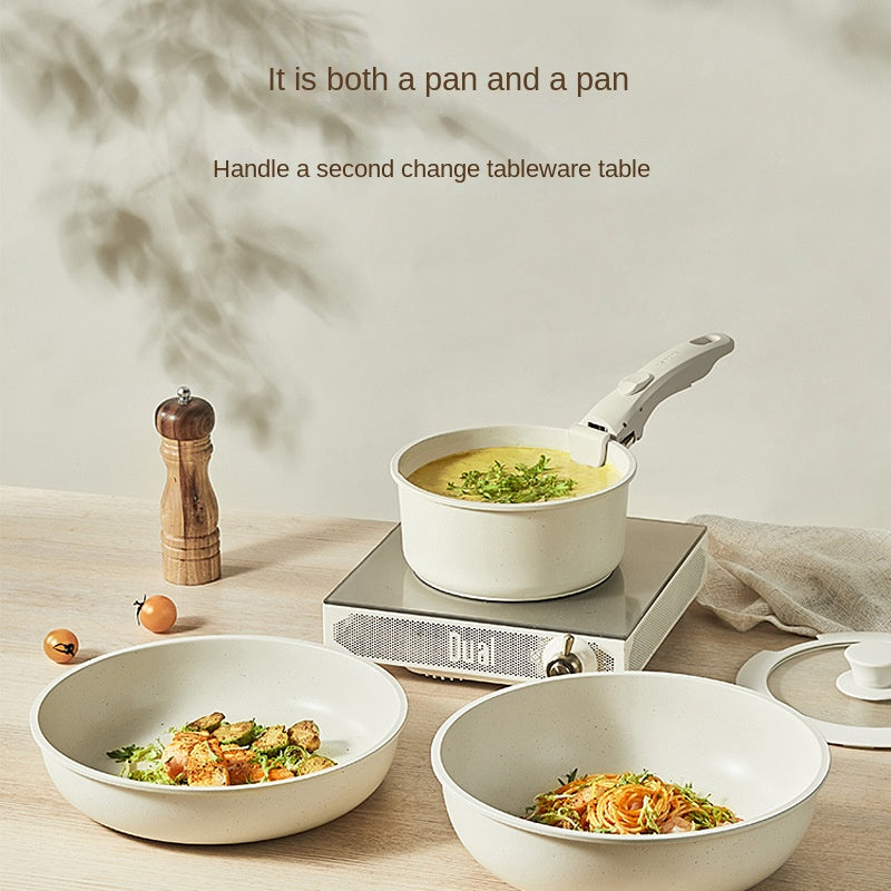 Smart Detachable Handle Cookware Set - Non-Stick Wheat Rice Stone Pan & Pot Set for Space-Saving Storage (Multifunctional)